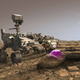 An illustration of PIXL at work analyzing the chemistry of an ancient Martian rock.
